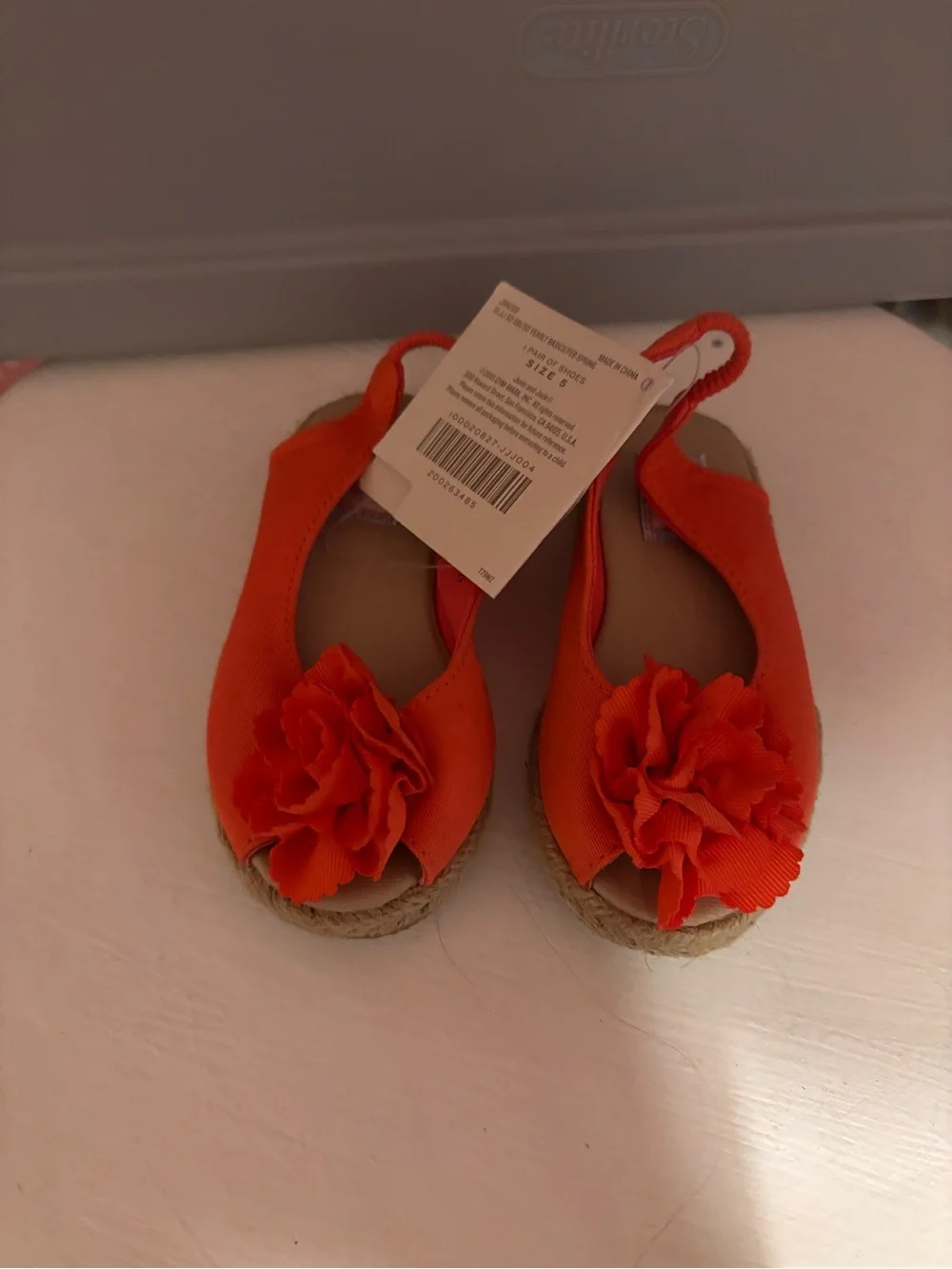 Girls Orange Flower Slingback Espadrille Sandals